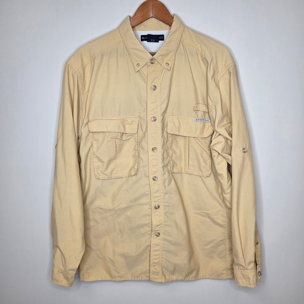 ExOfficio Air Strip Mens Large Tan Long Sleeve Ventilated Fishing Hiking Shirt